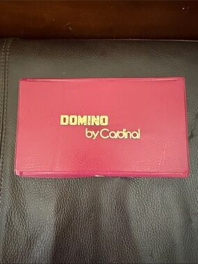 Vintage Domino 28 Piece Set by Cardinal in Red Vinyl Case Cream & Black Tiles